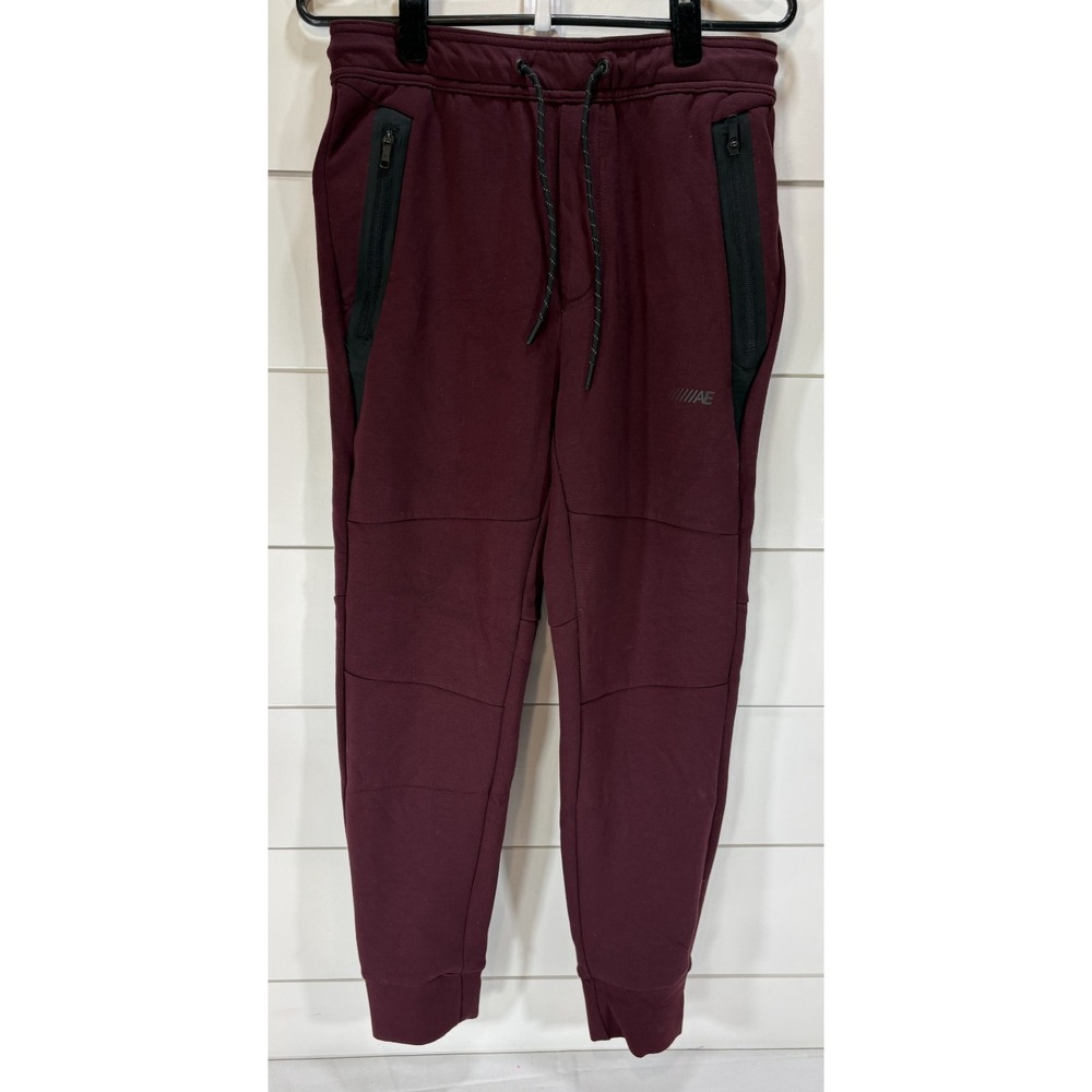 American Eagle Joggers Athletic Sweatpants Zipper Pockets Maroon Mens Sz Small S